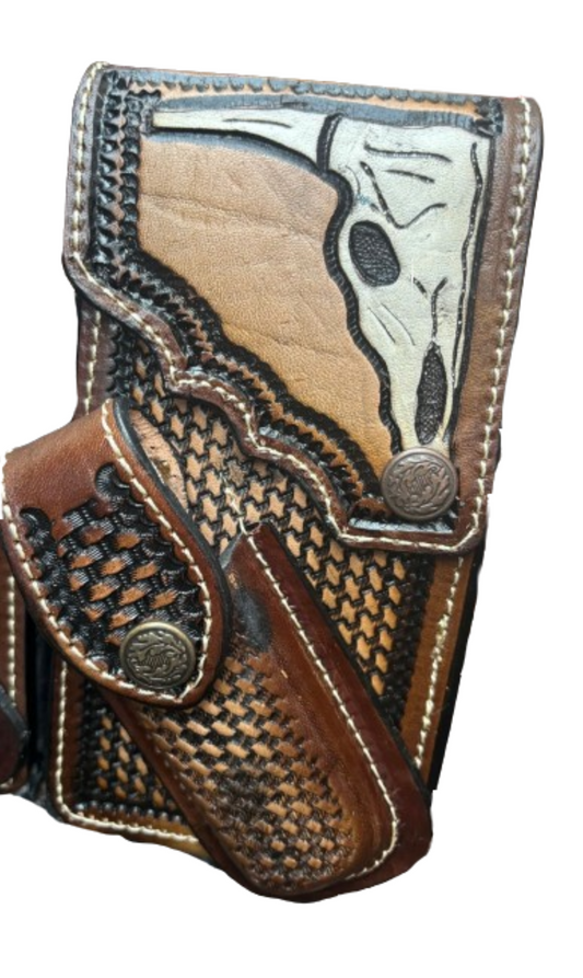 LONGHORNS LEATHER HOLSTER PHONE HOLSTER POUCH WITH KNIFE HOLDER FRONT EXTRA LARGE  BELT LOOP CELL PHONE CASE UNIVERSAL OVERSIZE STYLE#3 #EH13335