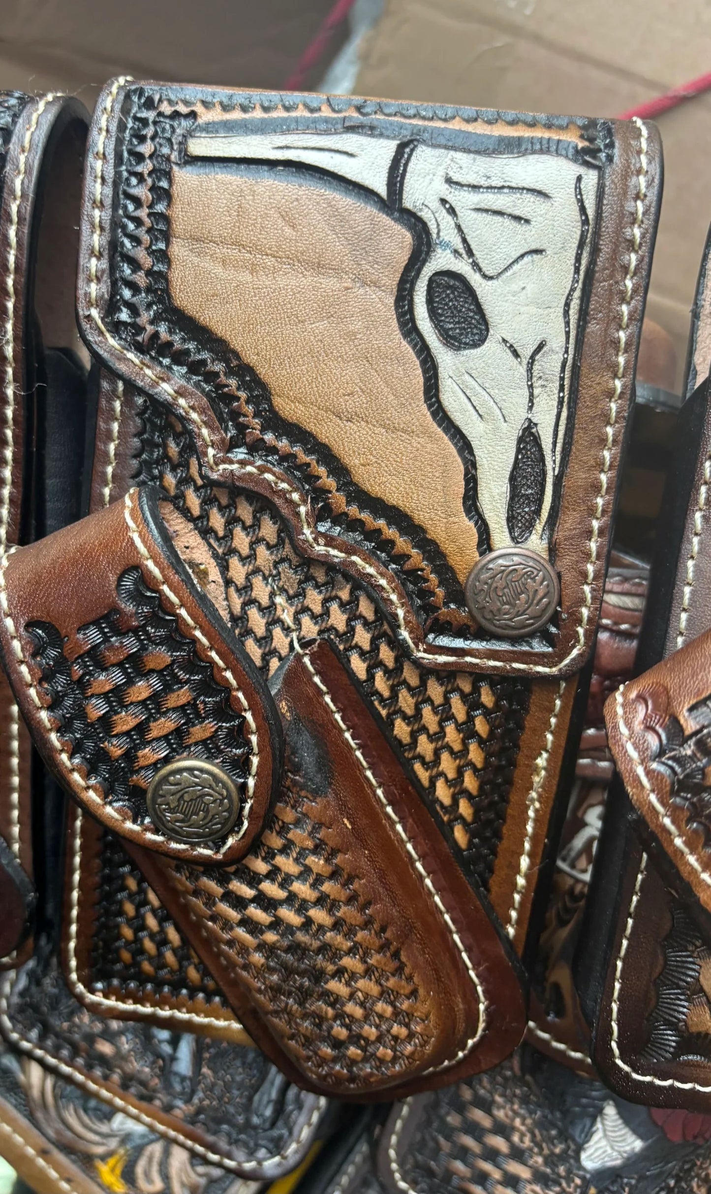 LONGHORNS LEATHER HOLSTER PHONE HOLSTER POUCH WITH KNIFE HOLDER FRONT EXTRA LARGE  BELT LOOP CELL PHONE CASE UNIVERSAL OVERSIZE STYLE#3 #EH13335
