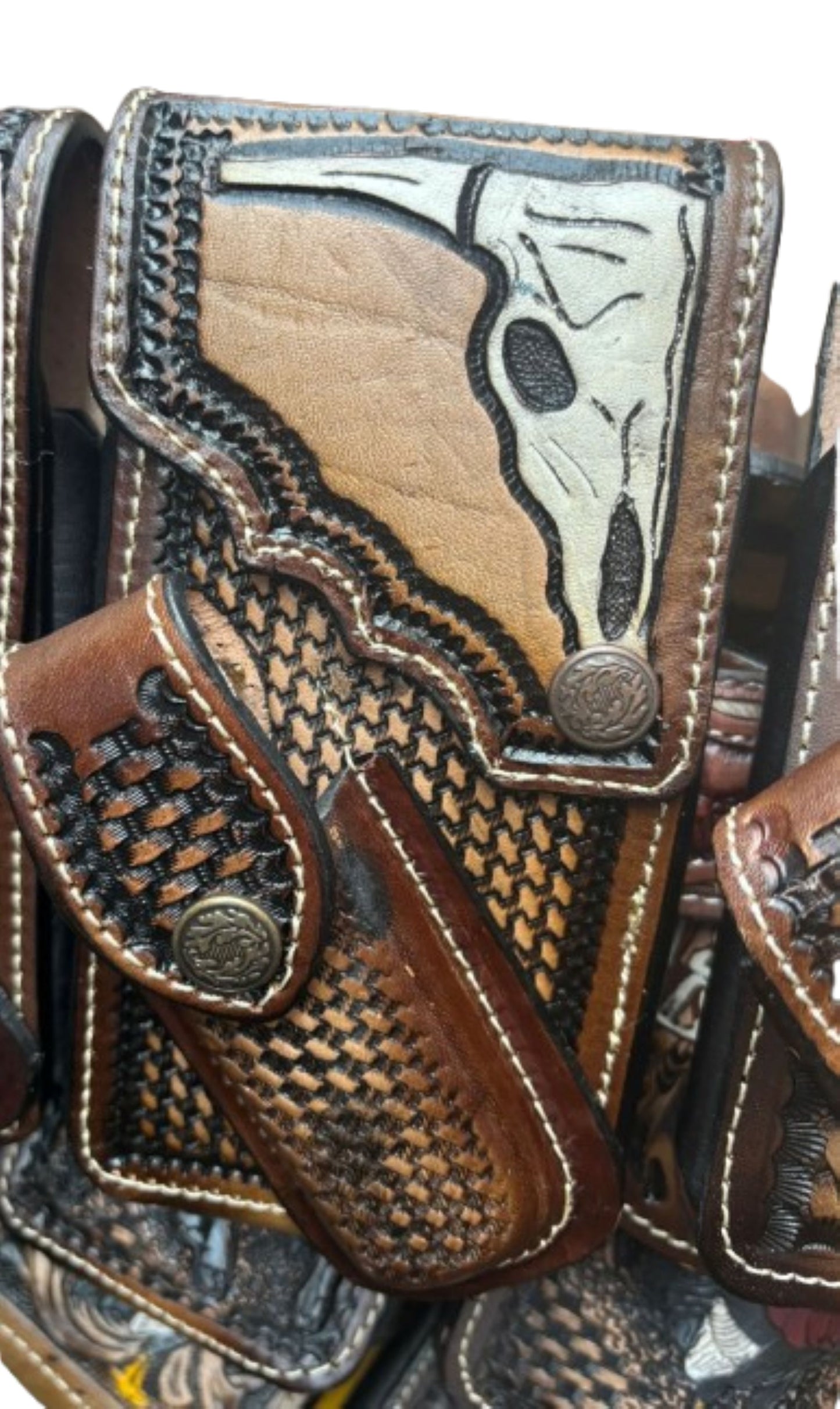 LONGHORNS LEATHER HOLSTER PHONE HOLSTER POUCH WITH KNIFE HOLDER FRONT EXTRA LARGE  BELT LOOP CELL PHONE CASE UNIVERSAL OVERSIZE STYLE#3 #EH13335