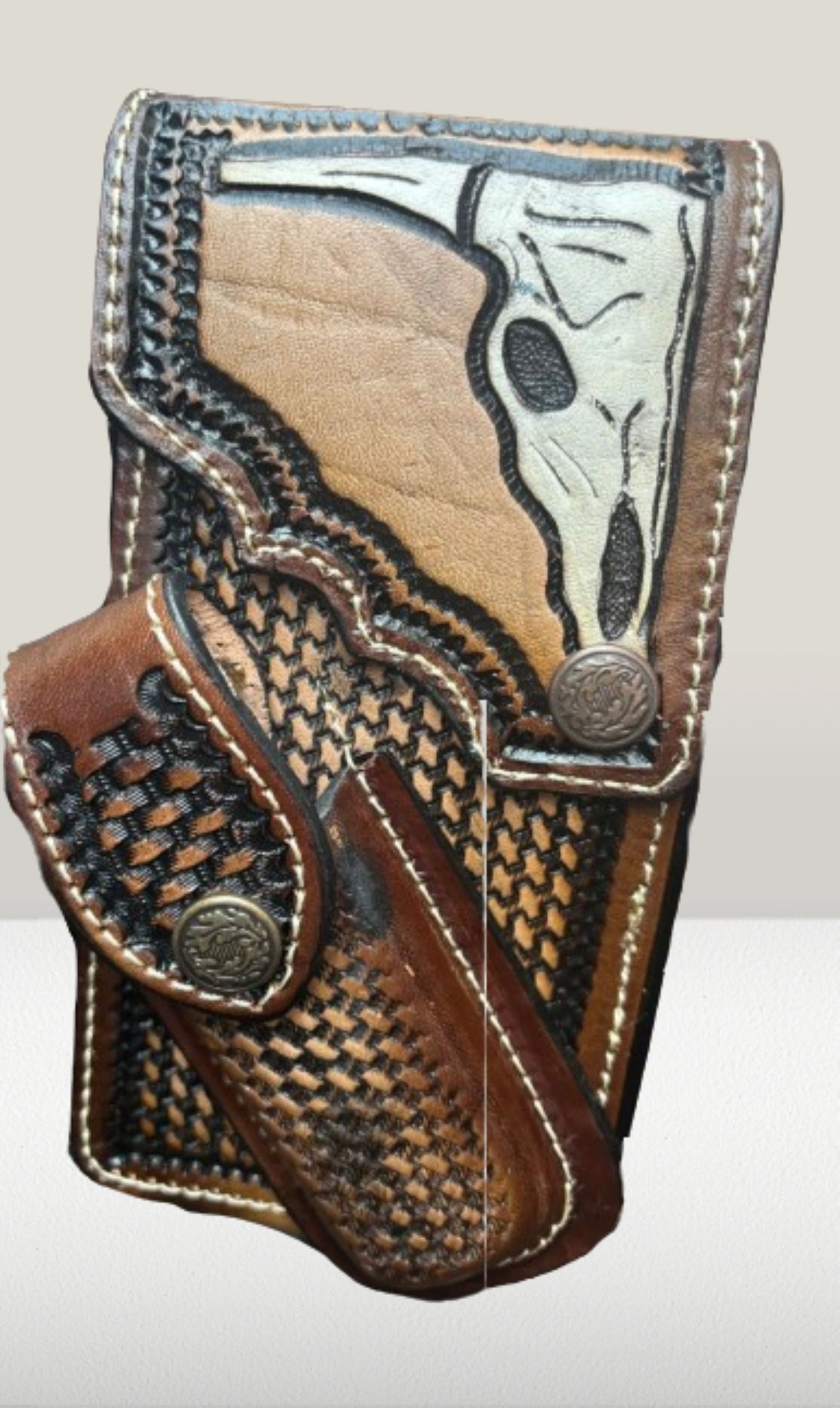 LONGHORNS LEATHER HOLSTER PHONE HOLSTER POUCH WITH KNIFE HOLDER FRONT EXTRA LARGE  BELT LOOP CELL PHONE CASE UNIVERSAL OVERSIZE STYLE#3 #EH13335