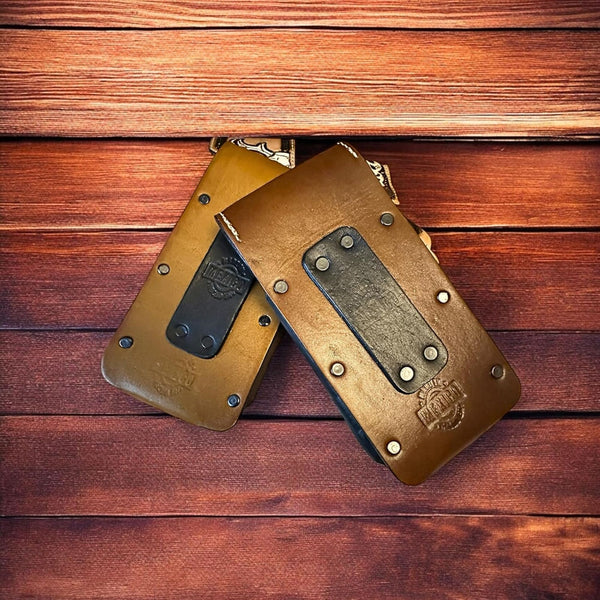 DEER LEATHER HOLSTER PHONE POUCH WITH KNIFE HOLDER FRONT EXTRA LARGE  BELT LOOP CELL PHONE CASE UNIVERSAL OVERSIZE #EH12975