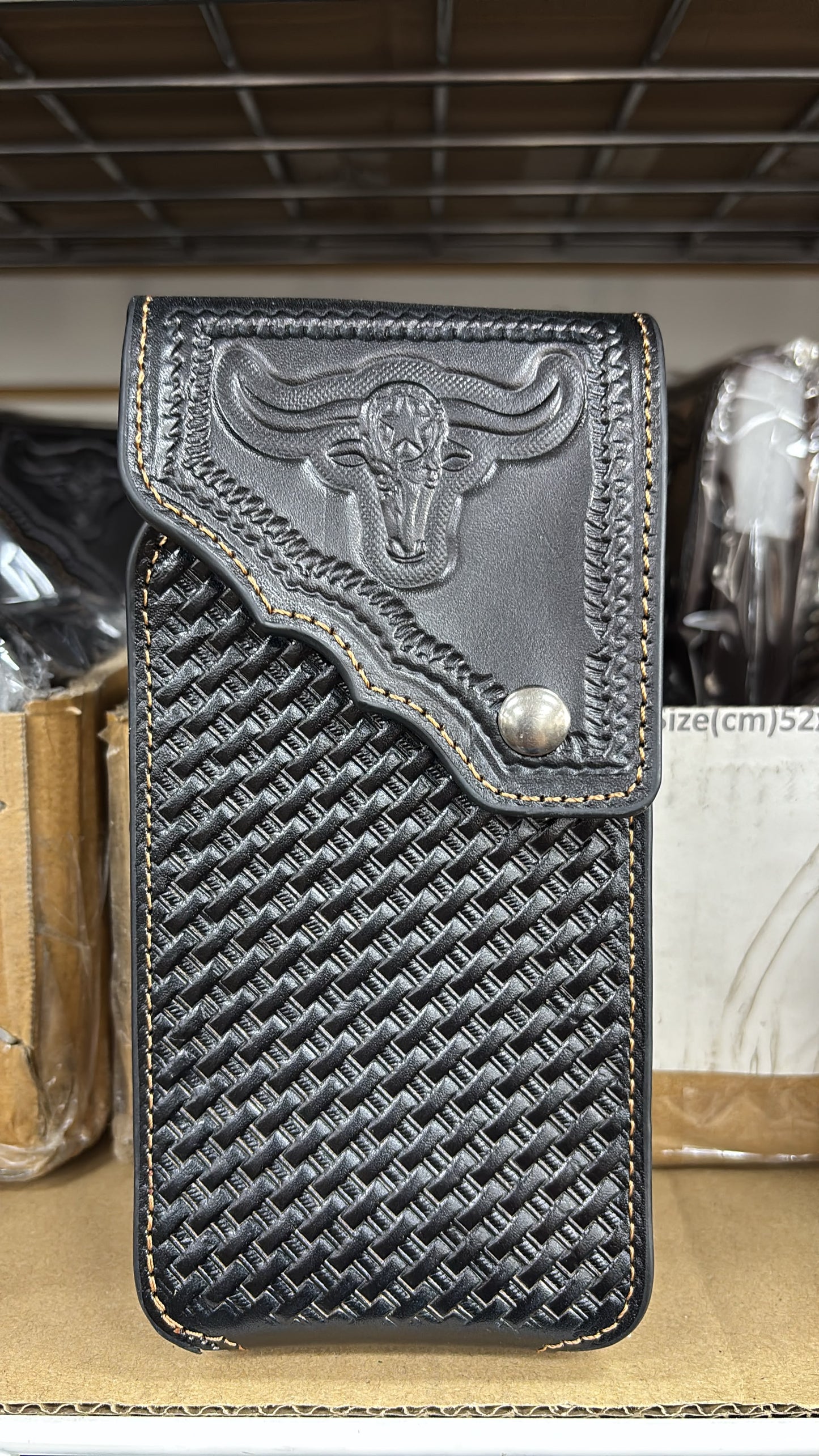 7" LONGHORNS PHONE HOLSTER LEATHER LARGE BELT LOOP CASE UNIVERSAL HANDMADE