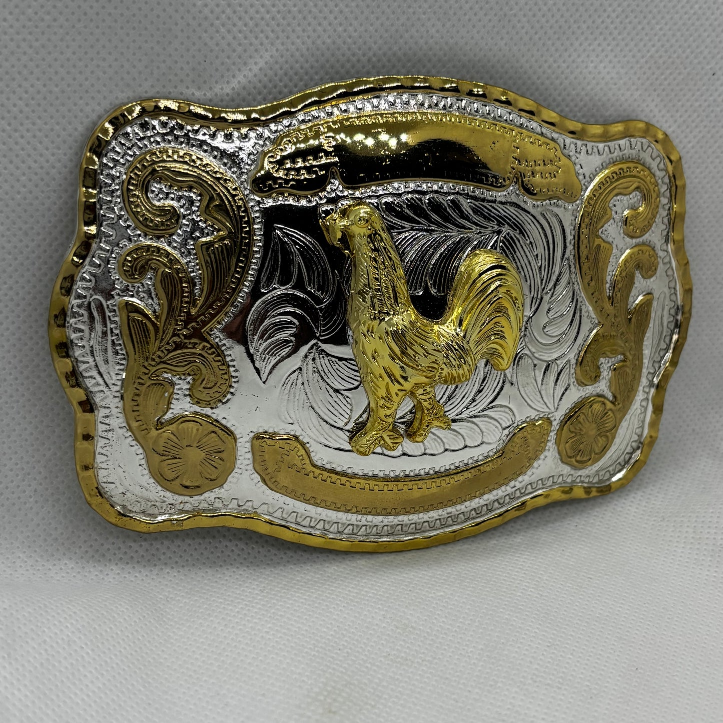 ROOSTER BELT BUCKLE GOLD SILVER WESTERN BUCKLE CRAFT HANDMADE 5.5" X 4" #EH13802