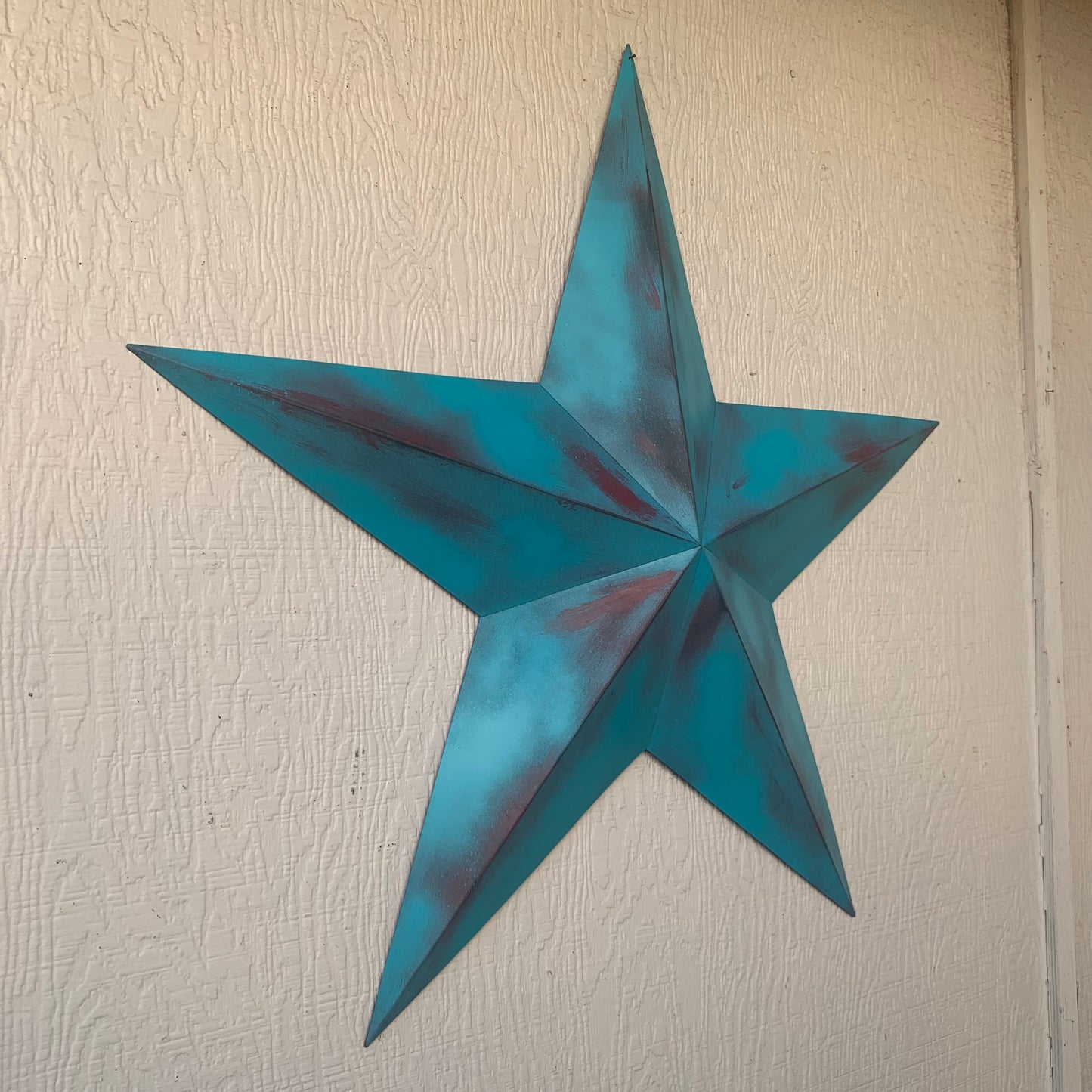 #EH10540 TURQUOISE DISTRESSED TWO TONE BARN STAR METAL ART WESTERN HOME DECOR HANDMADE NEW