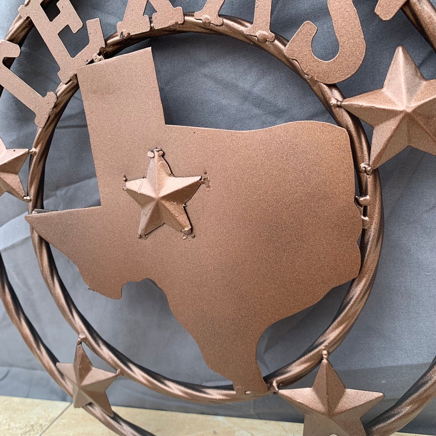 12" STATE OF TEXAS MAP RUSTIC BRONZE TWISTED RING METAL SIGN WESTERN HOME DECOR HANDMADE NEW