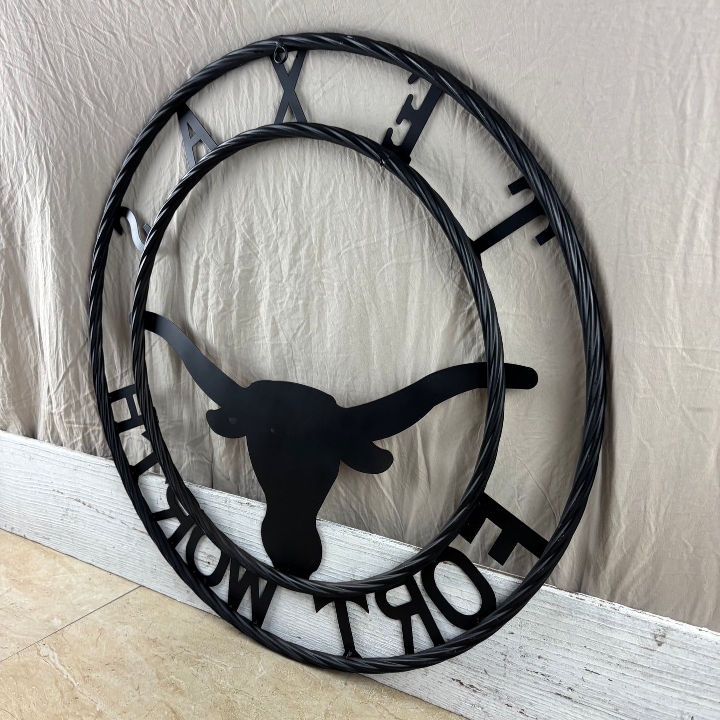 TEXAS FORT WORTH METAL SIGN LONGHORNS ORANGE WESTERN HOME DECOR HANDMADE