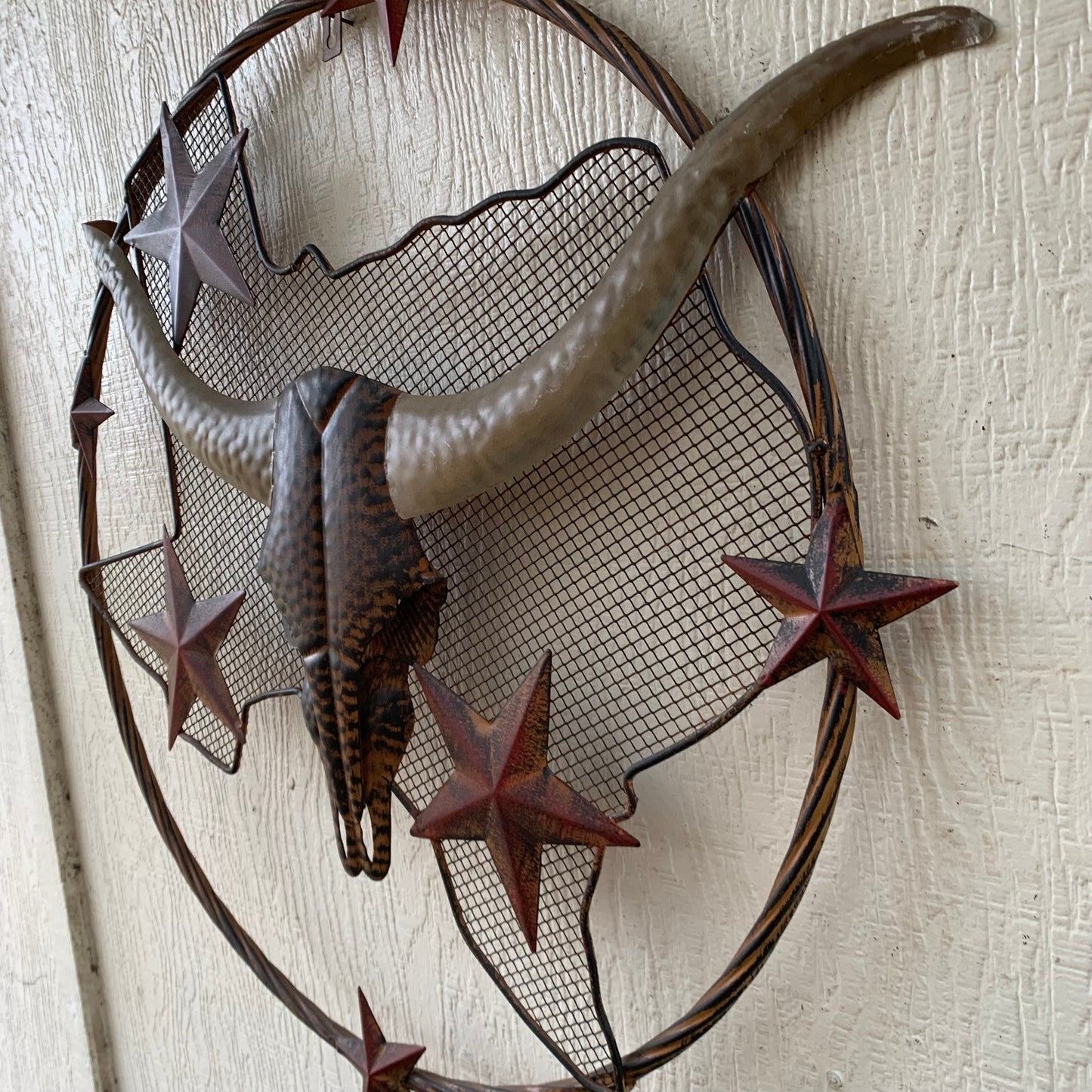 24" LONGHORNS & STARS METAL WALL ART SCULPTURE WESTERN HOME DECOR HANDMADE NEW