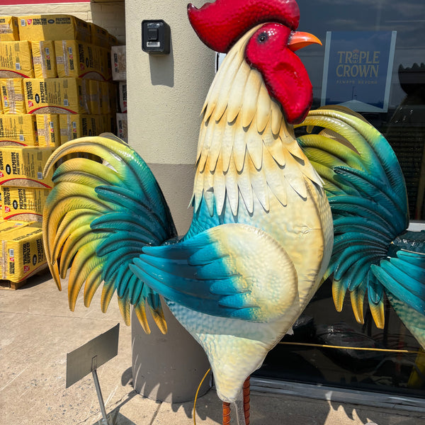RUSTIC ROOSTER 6 FOOT CHICKEN GARDEN ANIMAL SCULPTURE METAL DECOR HANDMADE