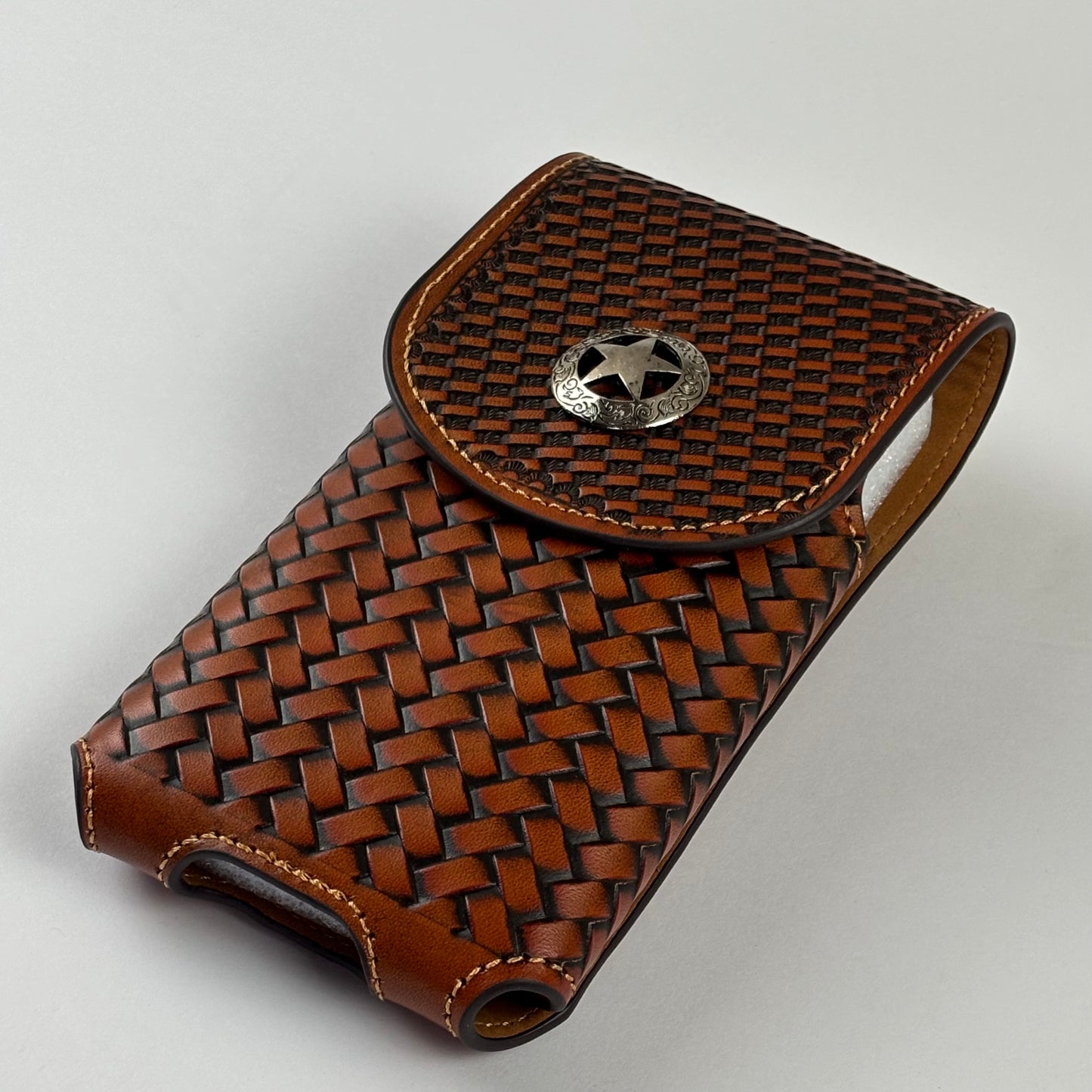 7" LONE STAR LEATHER HOLSTER TAN BROWN STAR POUCH EXTRA LARGE  BELT LOOP CELL PHONE CASE UNIVERSAL OVERSIZE #EH12702