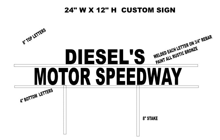DIESELS STYLE YOUR CUSTOM NAME SIGN WITH 24" STAKE WELDED ON REBAR WESTERN HOME DECOR HANDMADE
