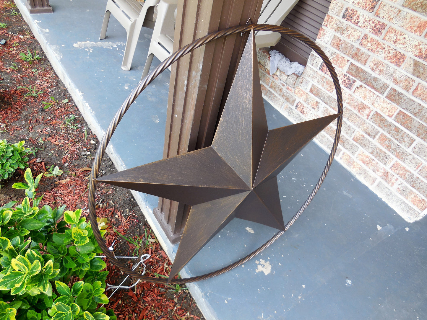 24" LONESTAR RUSTIC BRONZE COPPER BARN STAR METAL WALL ART TWISTED ROPE RING WESTERN HOME DECOR HANDMADE NEW-#EH10008