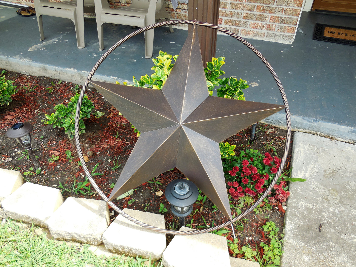12" TO 72" BARN METAL STAR TWISTED ROPE RING RUSTIC BRONZE WESTERN HOME DECOR HANDMADE #EH10008