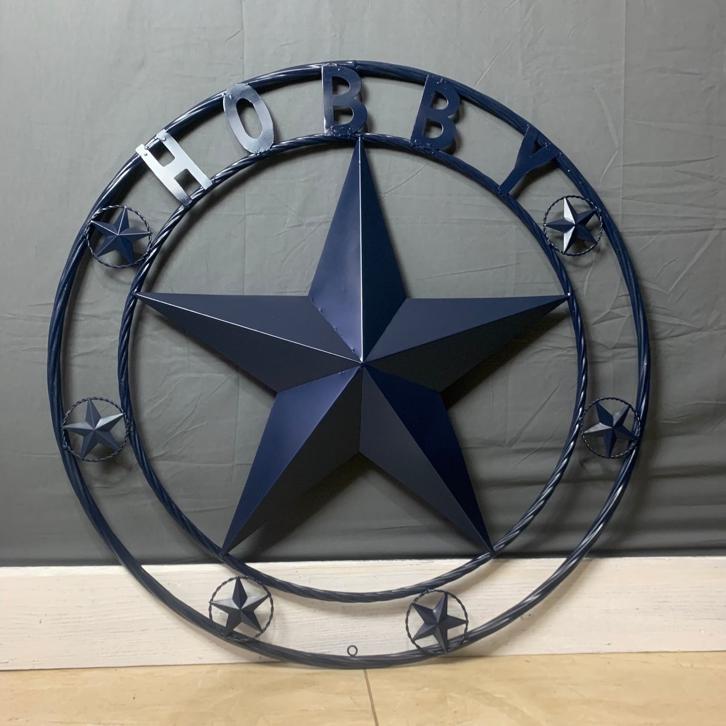 HOBBY STYLE CUSTOM NAME STAR BARN METAL STAR 3d TWISTED ROPE RING WESTERN HOME DECOR RUSTIC NAVY BLUE HANDMADE 24",32",36",50"