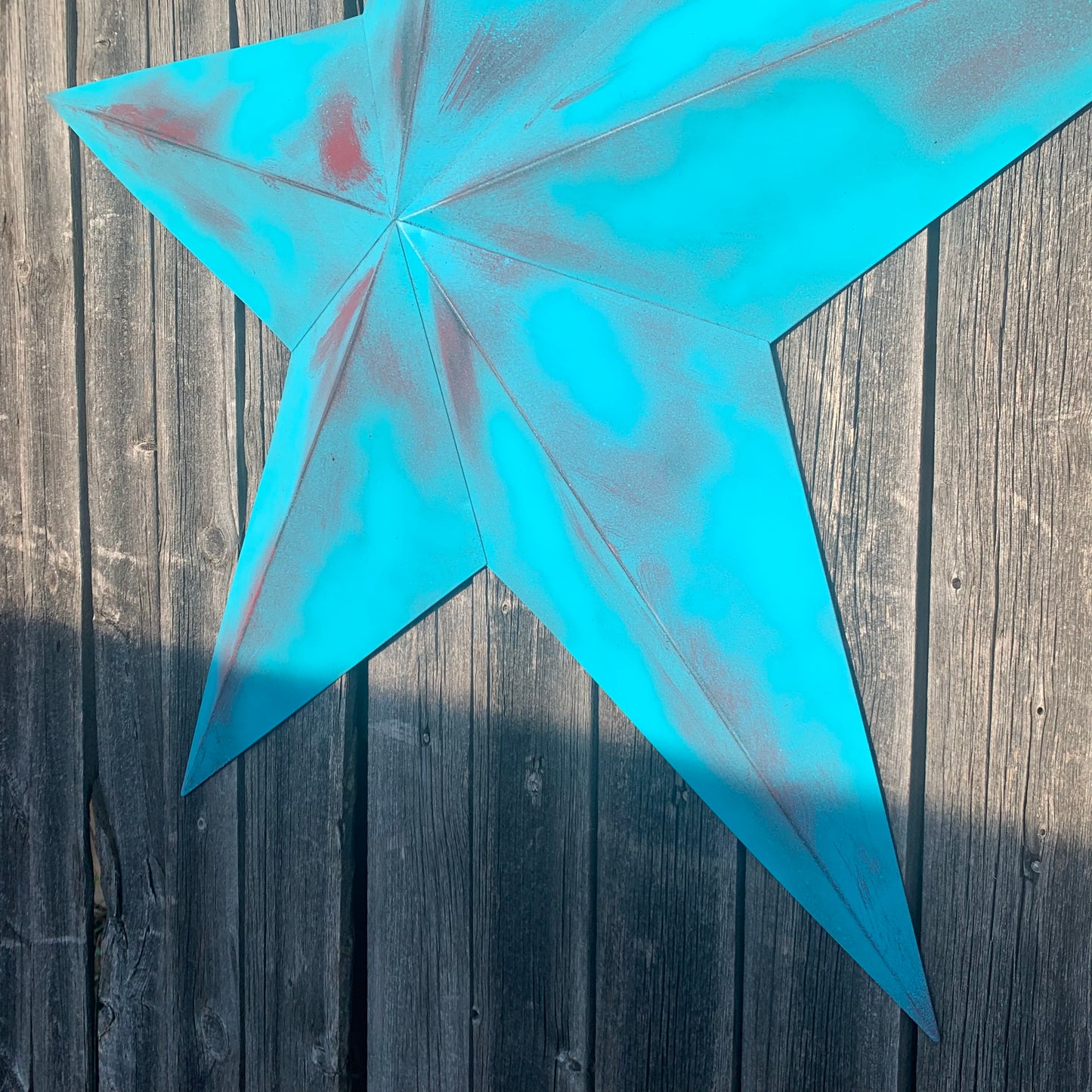 #EH10540 TURQUOISE DISTRESSED TWO TONE BARN STAR METAL ART WESTERN HOME DECOR HANDMADE NEW