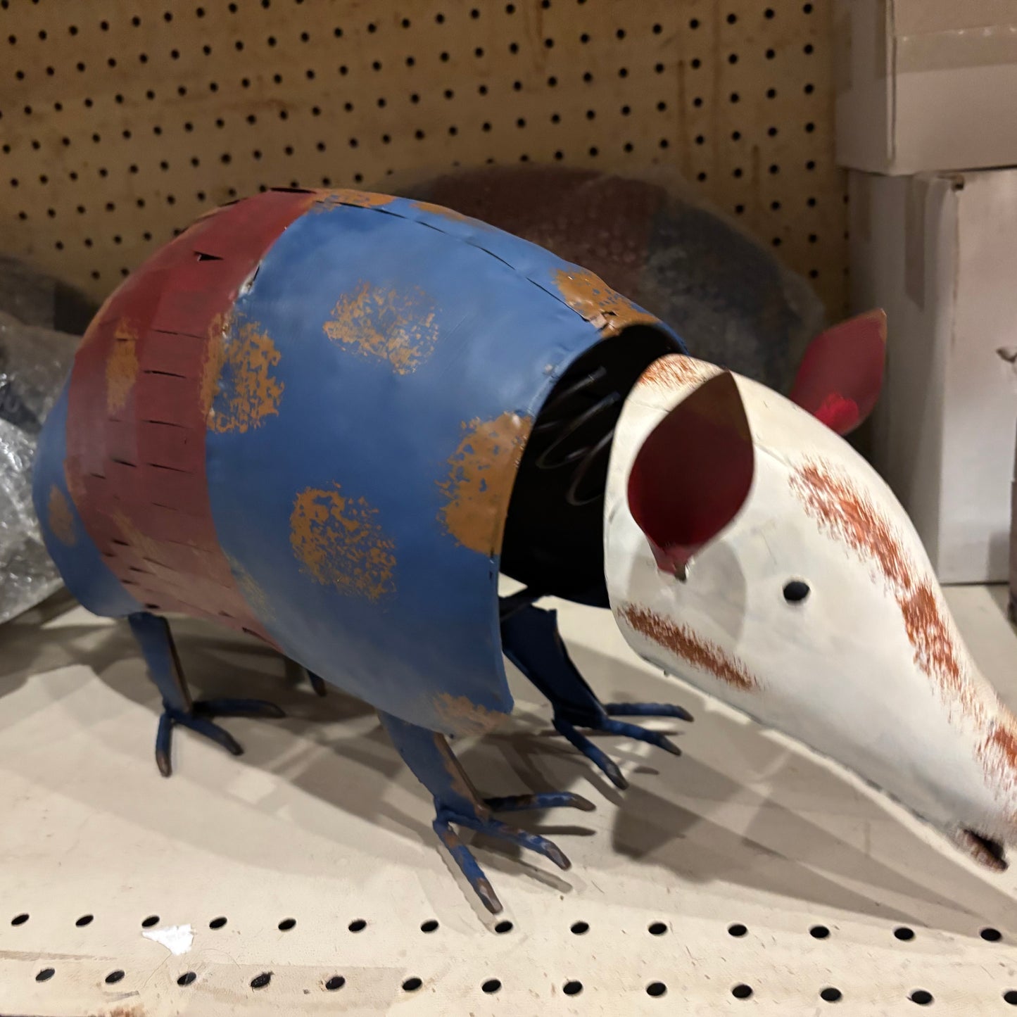 30" ARMADILLO GARDEN SCULPTURE RED WHITE BLUE  YARD ART METAL DECOR ORNAMENT PATRIOTIC DECOR HANDMADE #EH13187