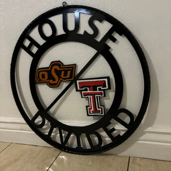 HOUSE DIVIDED OSU & TECH CUSTOM VINTAGE METAL CRAFT WALL ART RUSTIC TEAM SIGN HANDMADE 18",24",32",36