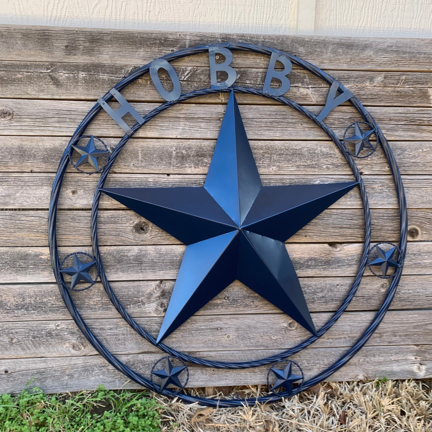 HOBBY STYLE CUSTOM NAME STAR BARN METAL STAR 3d TWISTED ROPE RING WESTERN HOME DECOR RUSTIC NAVY BLUE HANDMADE 24",32",36",50"