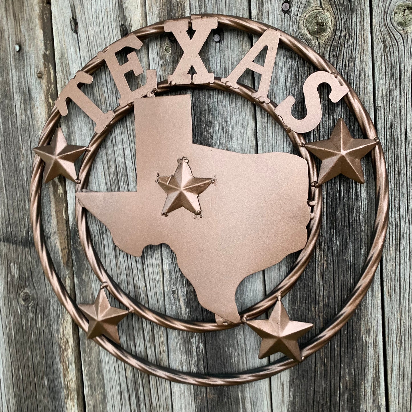 12" STATE OF TEXAS MAP RUSTIC BRONZE TWISTED RING METAL SIGN WESTERN HOME DECOR HANDMADE NEW
