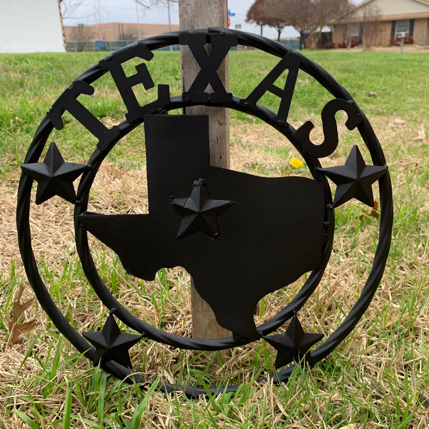 12" STATE OF TEXAS MAP RUSTIC BLACK TWISTED RING METAL SIGN WESTERN HOME DECOR HANDMADE NEW