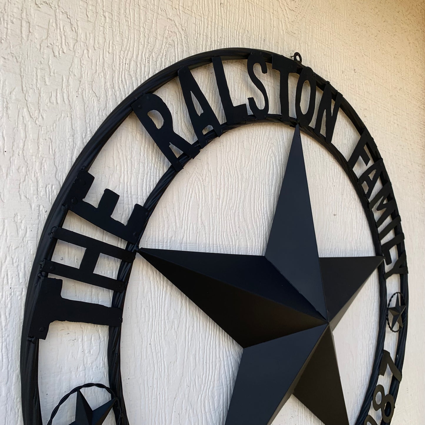 RALSTON FAMILY STYLE CUSTOM NAME STAR BARN METAL STAR 3d TWISTED ROPE RING WESTERN HOME DECOR RUSTIC BLACK HANDMADE 24",32",36",50"
