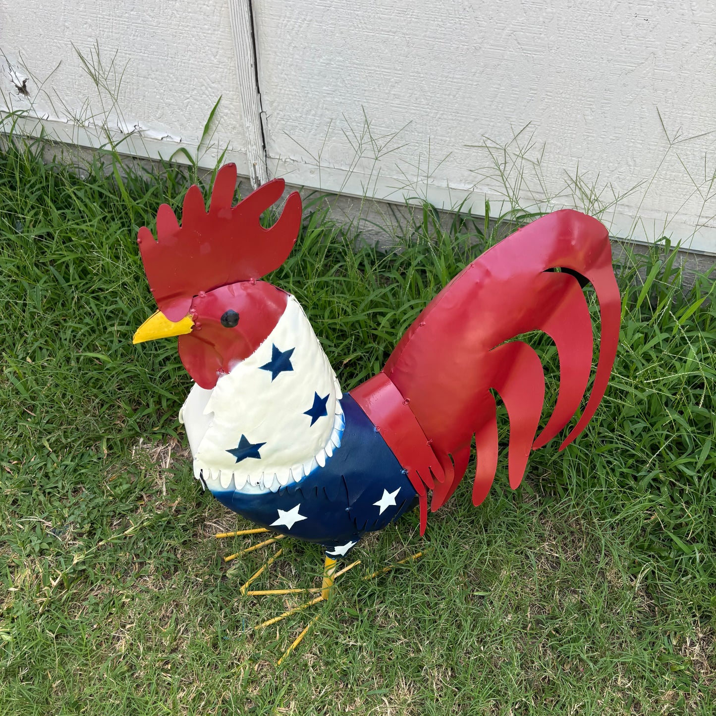USA FLAG ROOSTER AMERICAN RED WHITE BLUE PATRIOTIC GARDEN METAL SCULPTURE WESTERN HOME DECOR ORNAMENT HANDMADE #34-003