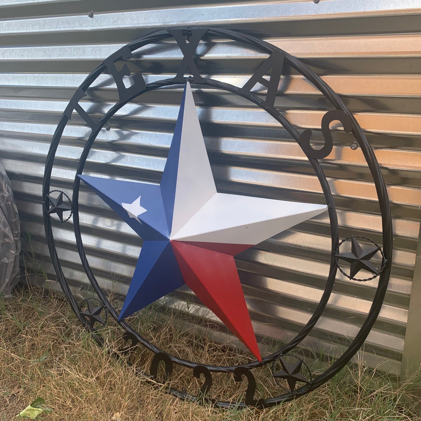 TEXAS 2022 STYLE CUSTOM NAME BARN STAR METAL LONESTAR 3d TWISTED BLACK ROPE RING WESTERN HOME DECOR   HANDMADE 24",32",36"