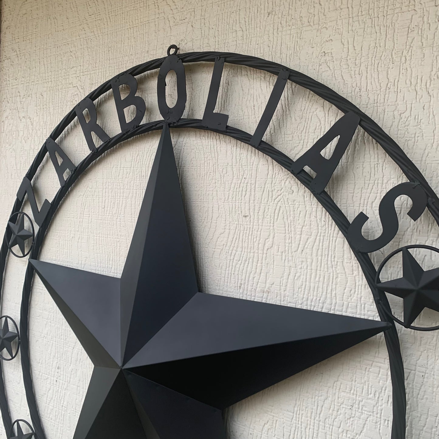 ZARBOLIAS STYLE CUSTOM NAME STAR BARN METAL STAR 3d TWISTED ROPE RING WESTERN HOME DECOR RUSTIC BLACK HANDMADE 24",32",36",50"