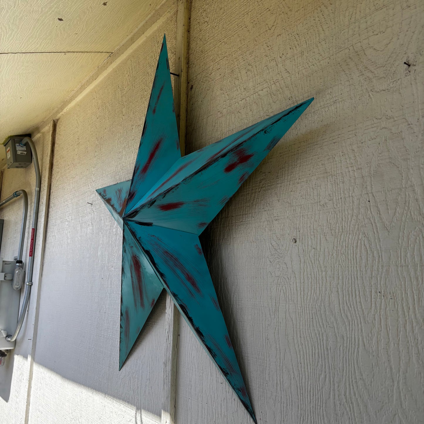 TURQUOISE DISTRESSED TWO TONE BARN STAR METAL ART WESTERN HOME DECOR HANDMADE