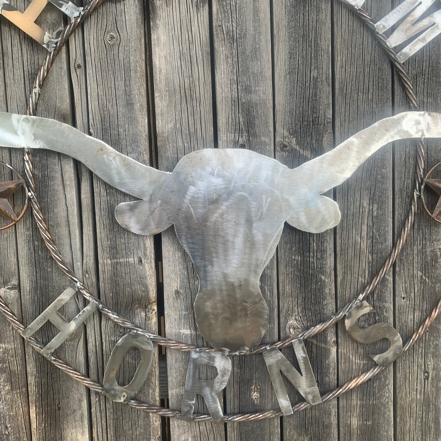 HOOKEM HORNS & LONE STAR TEXAS LONGHORNS HOOK EM RAW METAL UNPAINTED CUSTOM VINTAGE CRAFT WALL ART TEAM SIGN HANDMADE