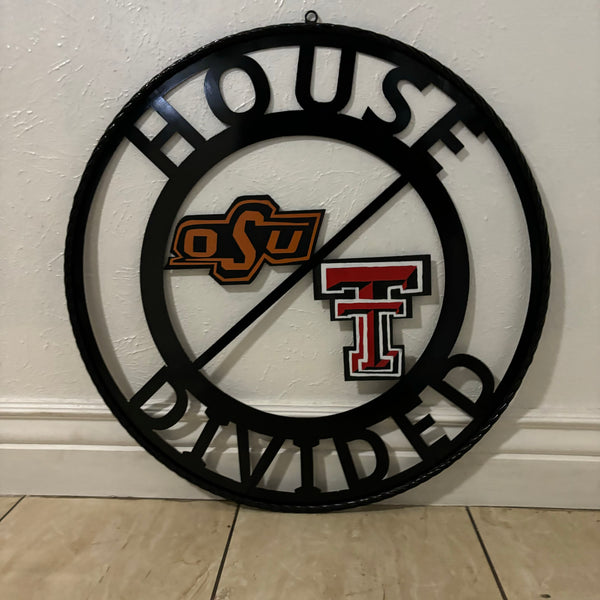 HOUSE DIVIDED OSU & TECH CUSTOM VINTAGE METAL CRAFT WALL ART RUSTIC TEAM SIGN HANDMADE 18",24",32",36