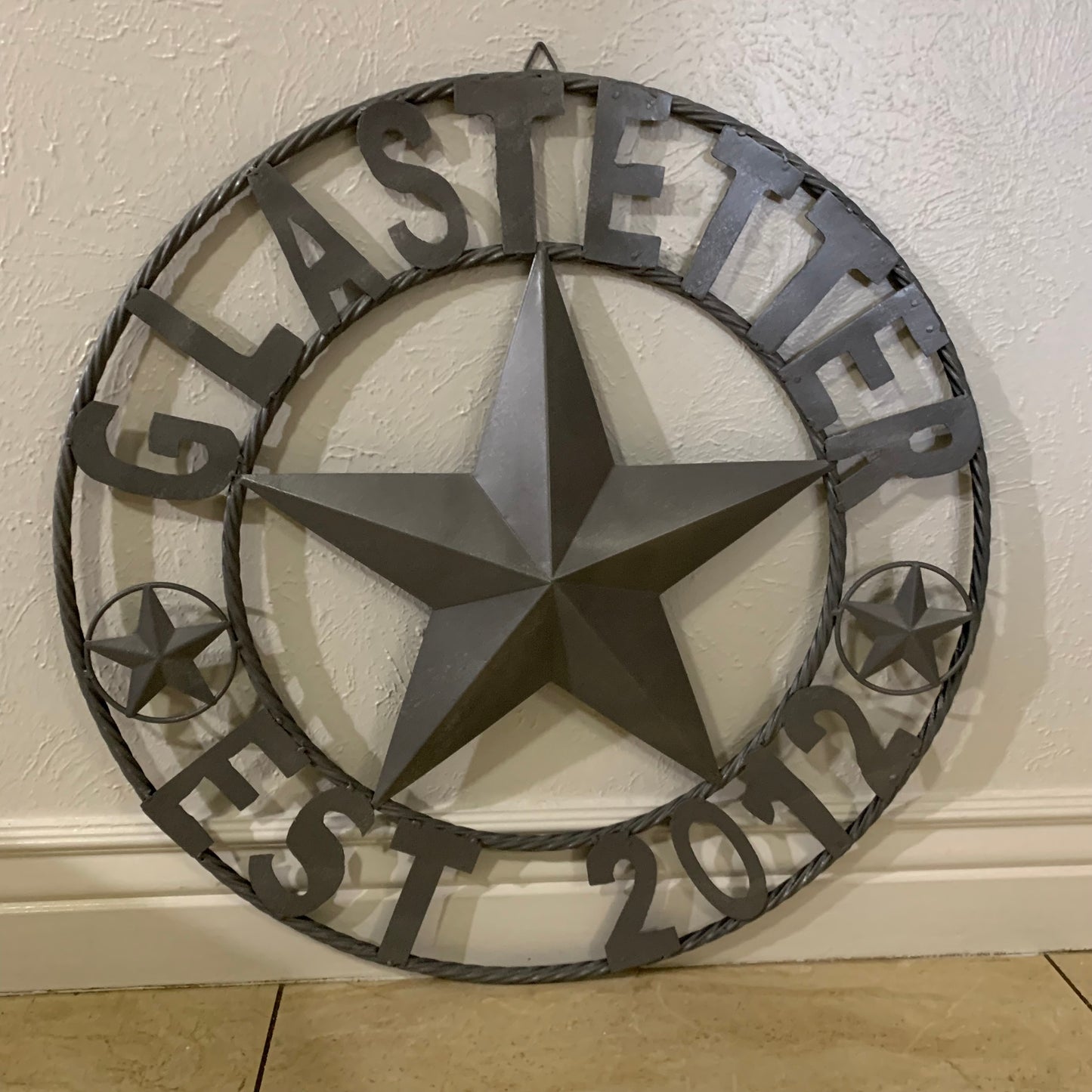 GLASTETTER STYLE YOUR CUSTOM NAME BARN STAR 3d METAL LONE STAR TWISTED ROPE RING WESTERN HOME DECOR RUSTIC GREY HANDMADE 24",32",36",50"
