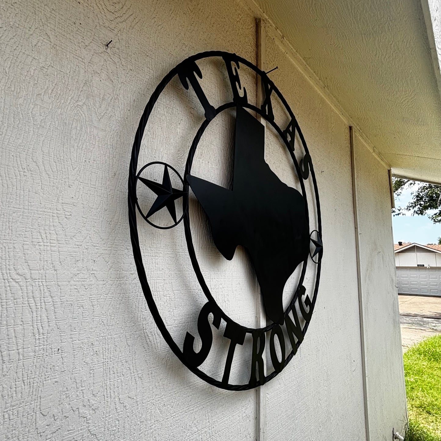 TEXAS STRONG BLACK METAL SIGN WESTERN HOME DECOR HANDMADE
