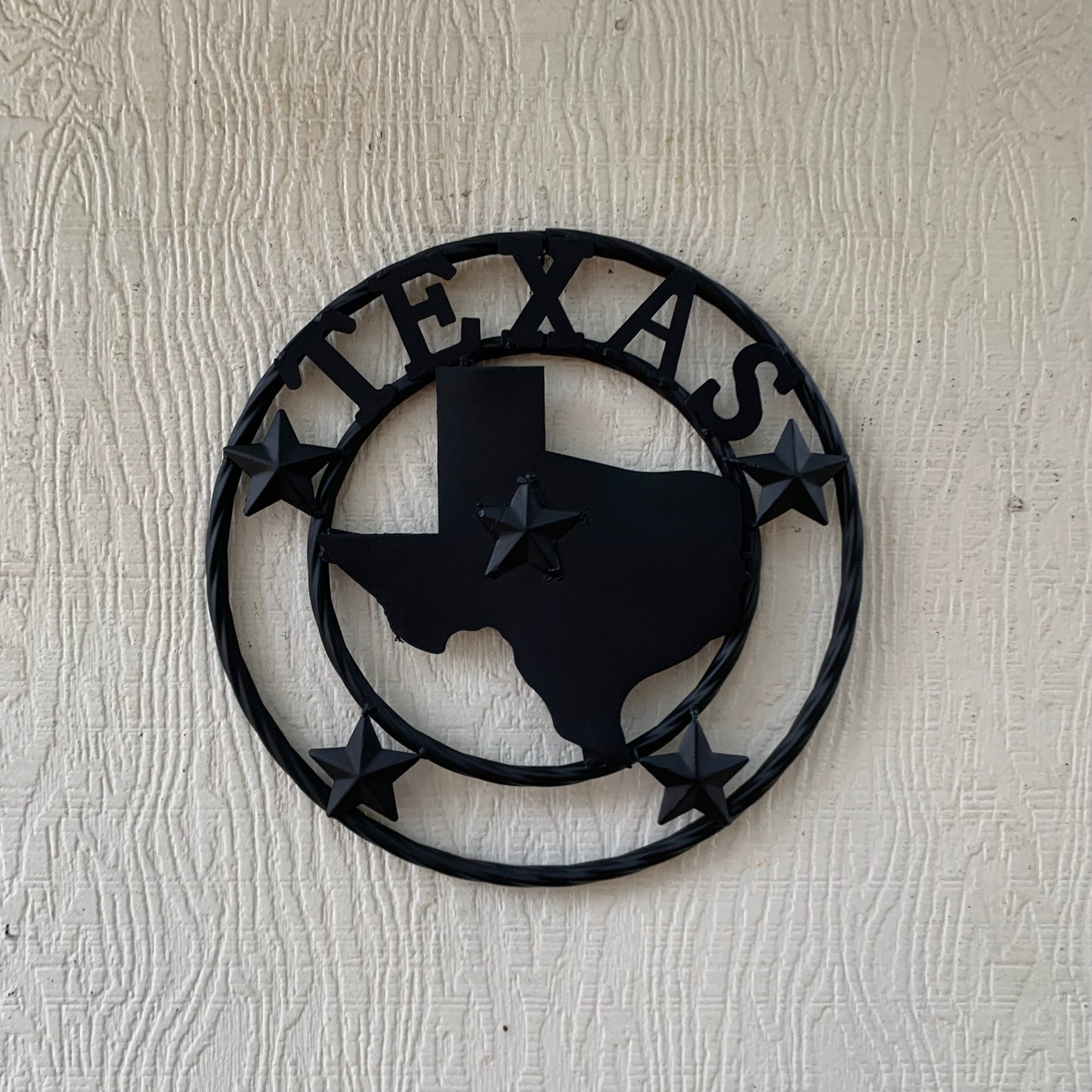 12" STATE OF TEXAS MAP RUSTIC BLACK TWISTED RING METAL SIGN WESTERN HOME DECOR HANDMADE NEW