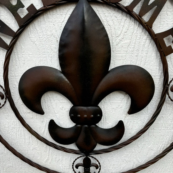 24" WELCOME FLEUR DE LIS METAL WALL ART WESTERN HOME DECOR BROWN NEW #EH11997