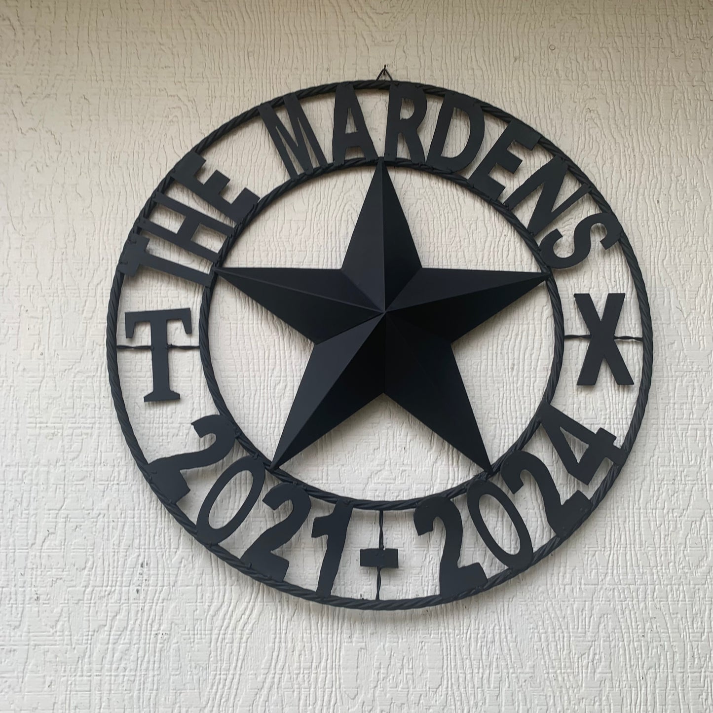 MARDENS STYLE CUSTOM NAME STAR BARN METAL STAR 3d TWISTED ROPE RING WESTERN HOME DECOR RUSTIC BLACK HANDMADE 24",32",36",50"