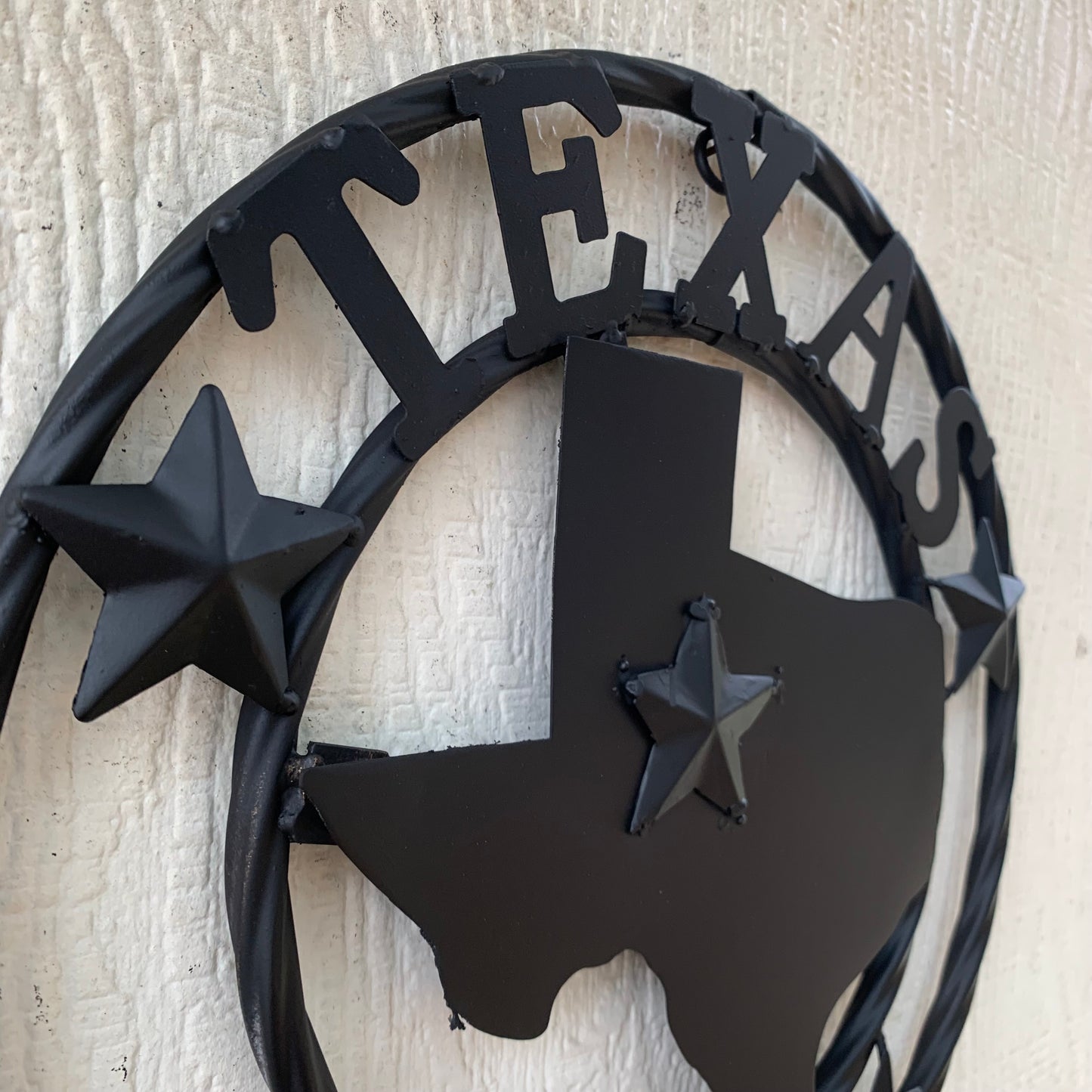 12" STATE OF TEXAS MAP RUSTIC BLACK TWISTED RING METAL SIGN WESTERN HOME DECOR HANDMADE NEW