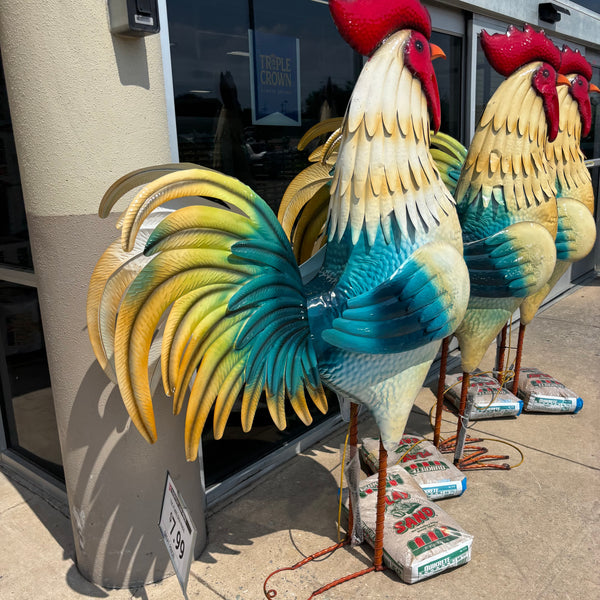 RUSTIC ROOSTER 6 FOOT CHICKEN GARDEN ANIMAL SCULPTURE METAL DECOR HANDMADE