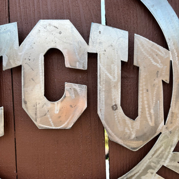 TCU TEXAS CHRISTIAN CUSTOM RAW METAL VINTAGE CRAFT TEAM SIGN UNPAINTED HANDMADE