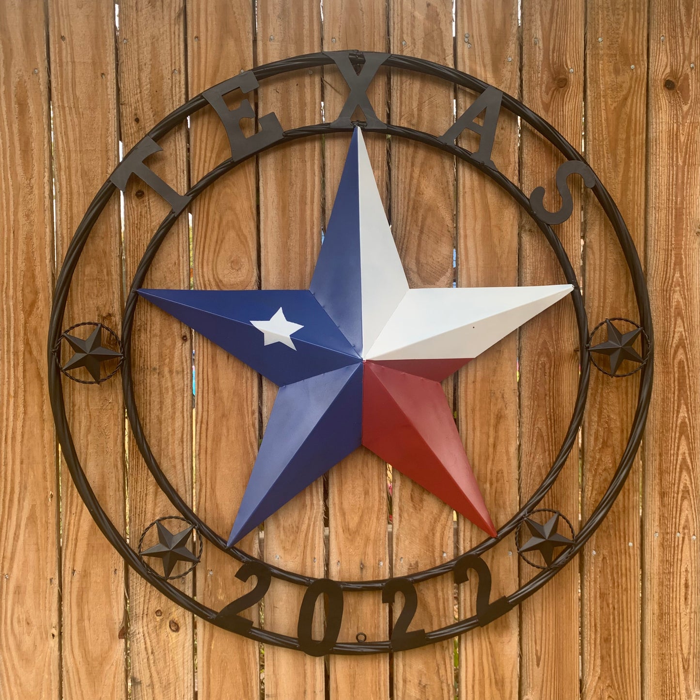 TEXAS 2022 STYLE CUSTOM NAME BARN STAR METAL LONESTAR 3d TWISTED BLACK ROPE RING WESTERN HOME DECOR   HANDMADE 24",32",36"