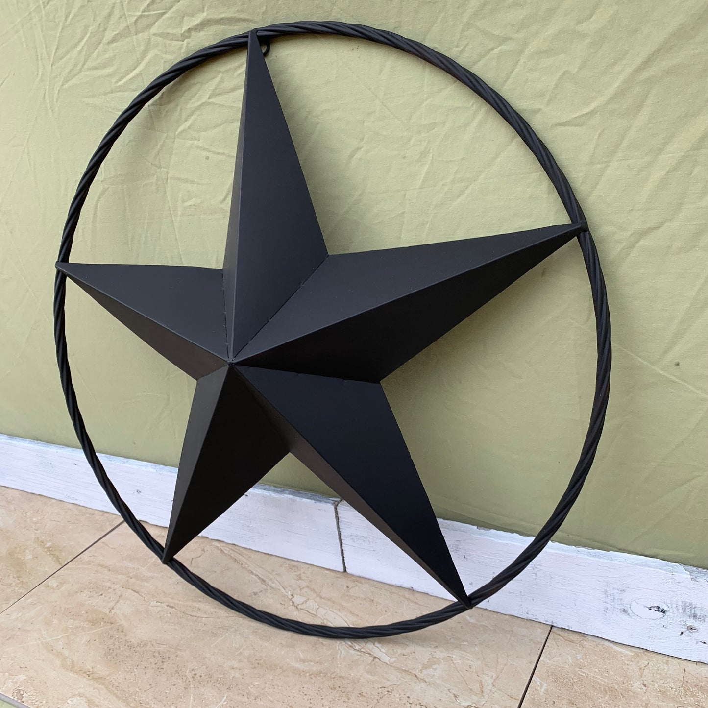 RUSTIC BLACK BARN STAR METAL LONE STAR 3d TWISTED ROPE RING WESTERN HOME DECOR HANDMADE NEW 12",16",24",32",36"-#EH10608