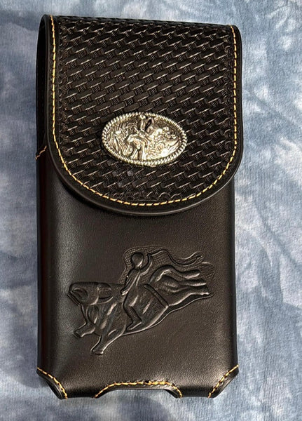 7" RODEO BULL RIDER LEATHER POUCH EXTRA LARGE  BELT LOOP HOLSTER CELL PHONE CASE UNIVERSAL OVERSIZE HANDMADE
