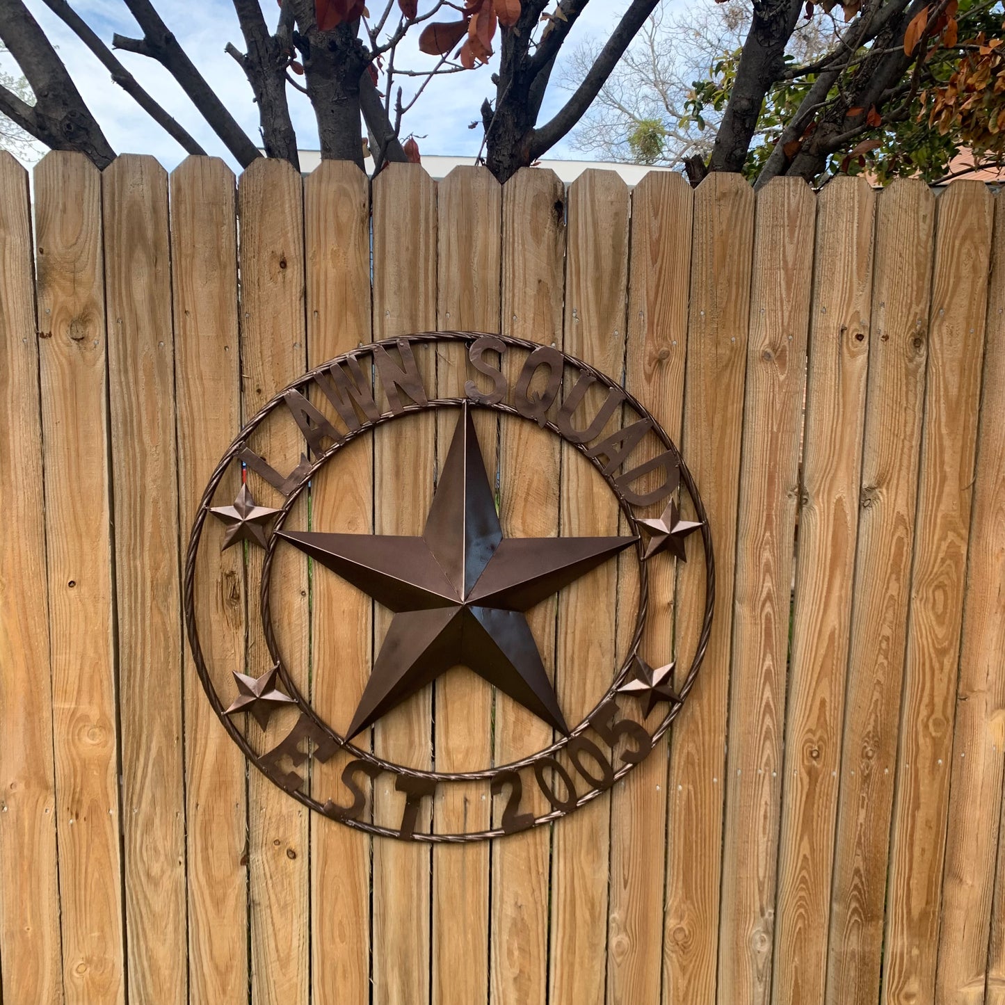 LAWN SQUAD STYLE CUSTOM BARN STAR NAME YOUR CUSTOM NAME STAR METAL NAME BARN STAR WITH TWISTED ROPE RING DESIGN METAL WALL 3d STAR ART WESTERN HOME DECOR RUSTIC BRONZE NEW