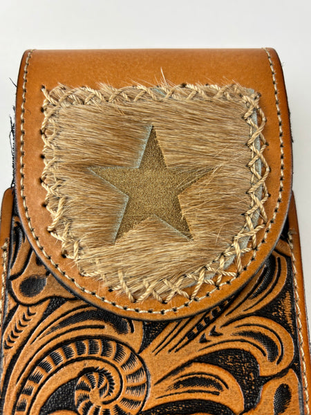 7" STAR LEATHER HOLSTER TAN BROWN STAR POUCH EXTRA LARGE  BELT LOOP CELL PHONE CASE UNIVERSAL OVERSIZE