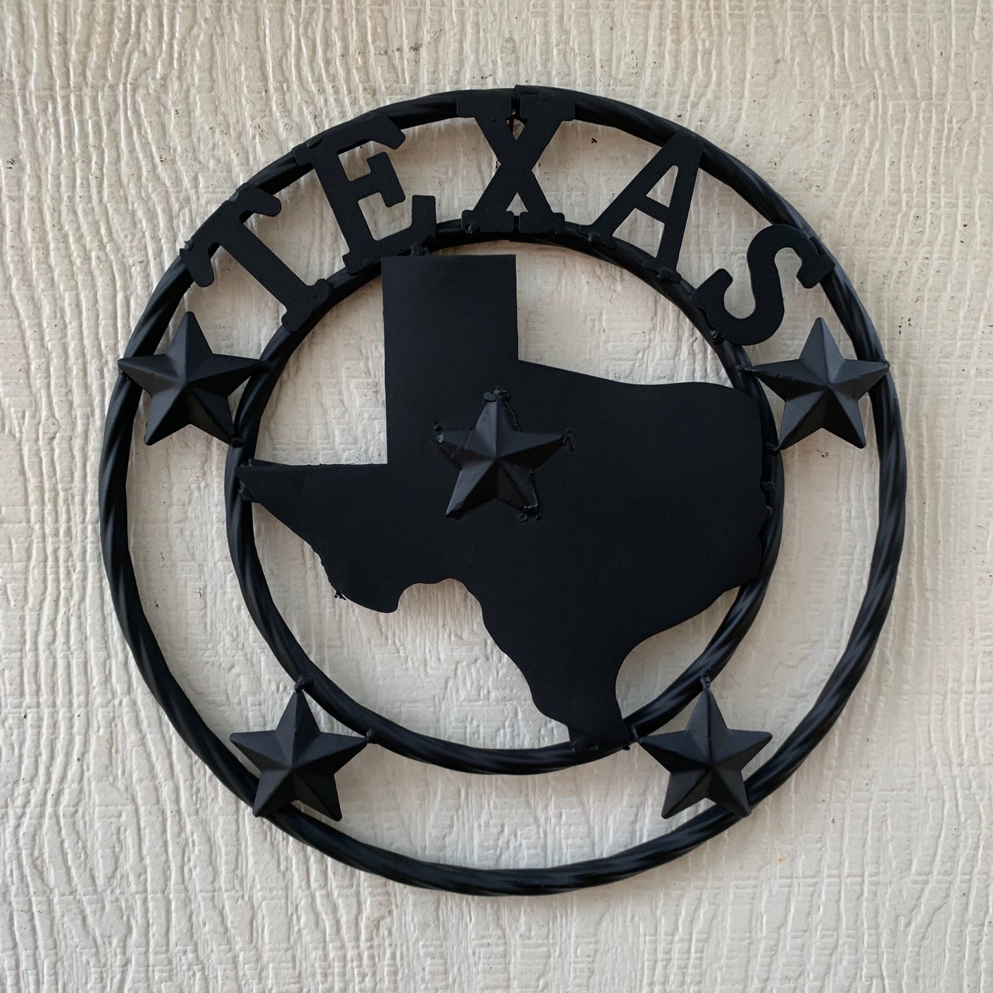 12" STATE OF TEXAS MAP RUSTIC BLACK TWISTED RING METAL SIGN WESTERN HOME DECOR HANDMADE NEW