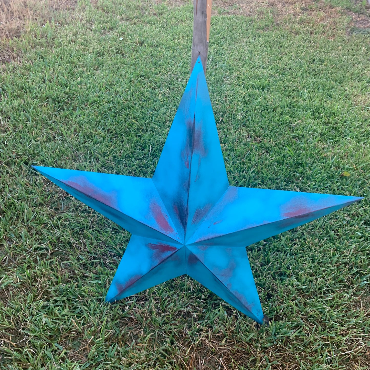 #EH10540 TURQUOISE DISTRESSED TWO TONE BARN STAR METAL ART WESTERN HOME DECOR HANDMADE NEW