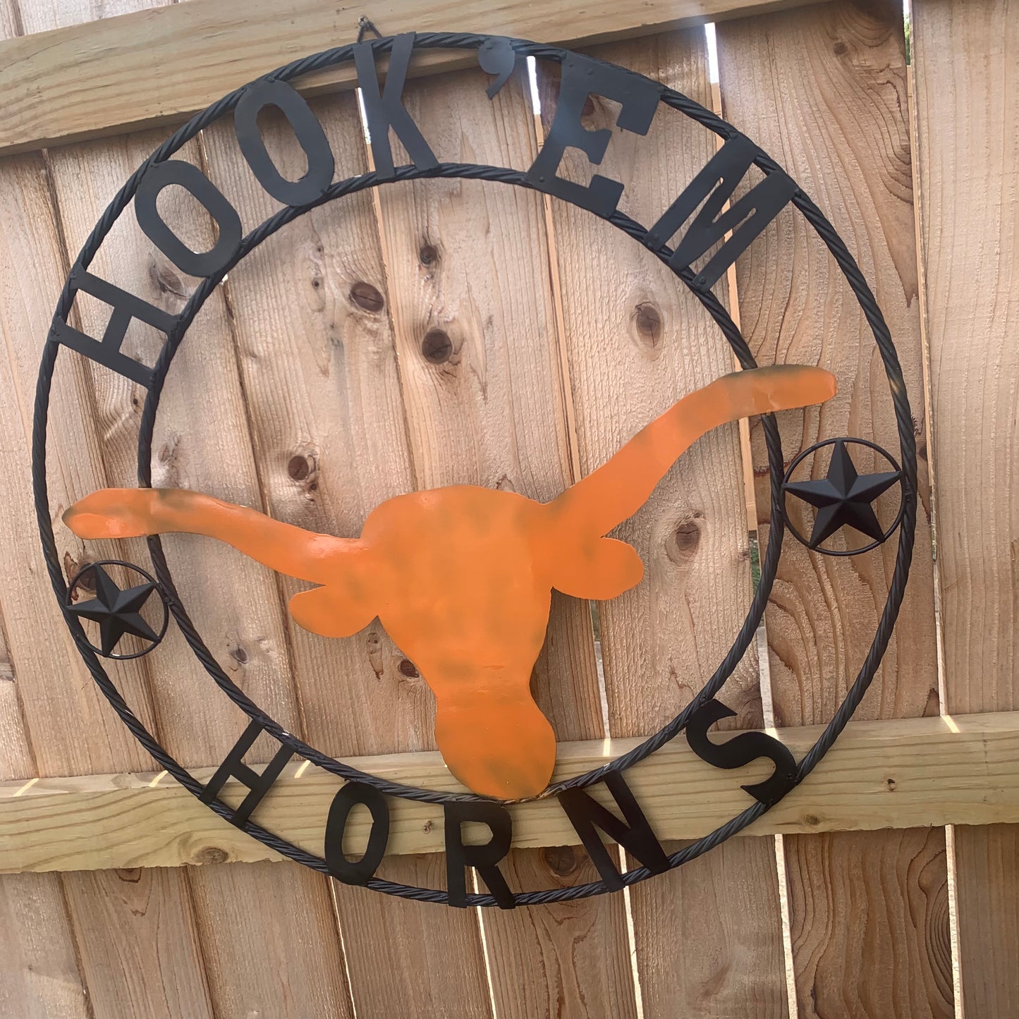 HOOKEM HORNS WITH LONE STAR TEXAS LONGHORNS HOOK EM METAL CUSTOM VINTAGE CRAFT WALL ART TEAM SIGN HANDMADE