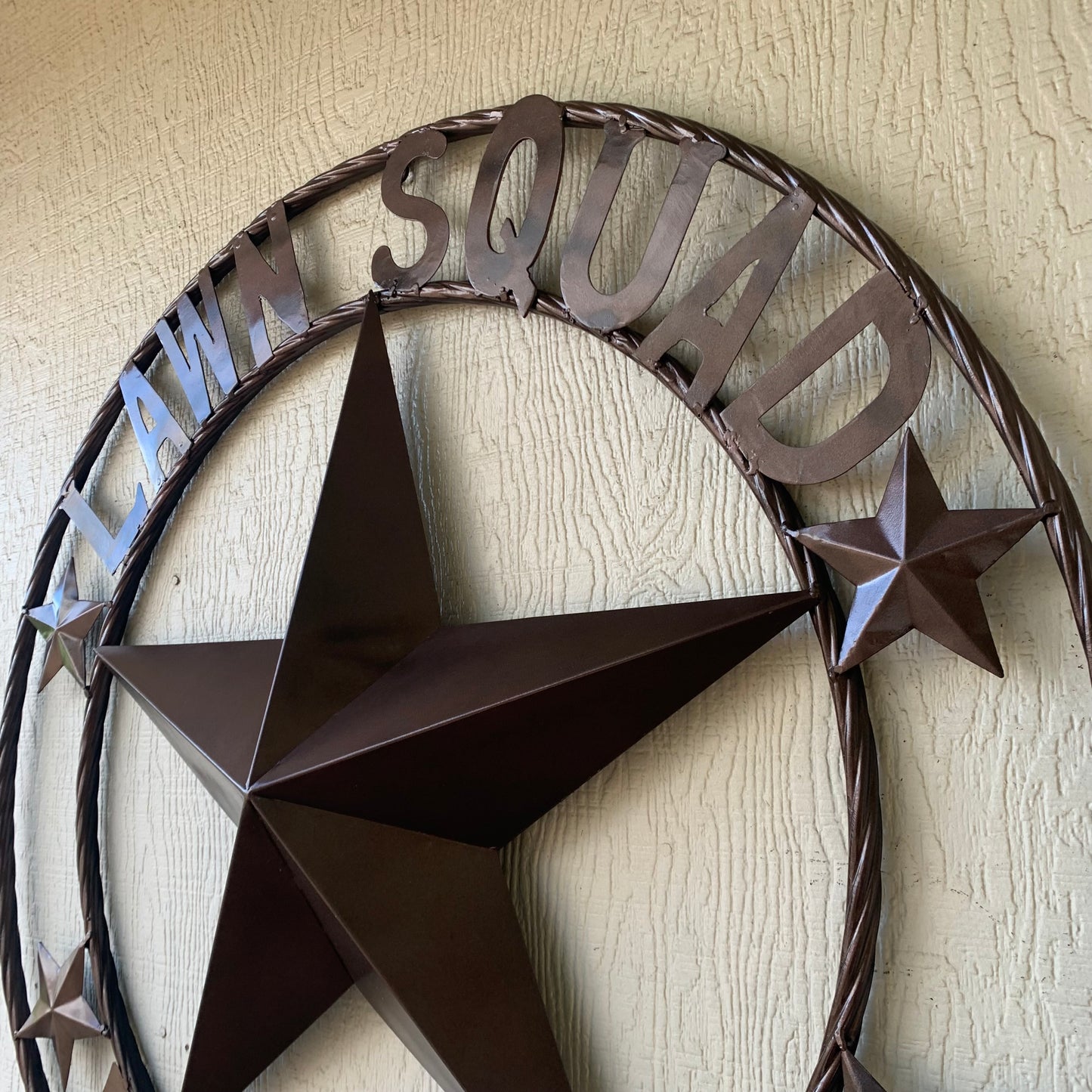 LAWN SQUAD STYLE CUSTOM BARN STAR NAME YOUR CUSTOM NAME STAR METAL NAME BARN STAR WITH TWISTED ROPE RING DESIGN METAL WALL 3d STAR ART WESTERN HOME DECOR RUSTIC BRONZE NEW