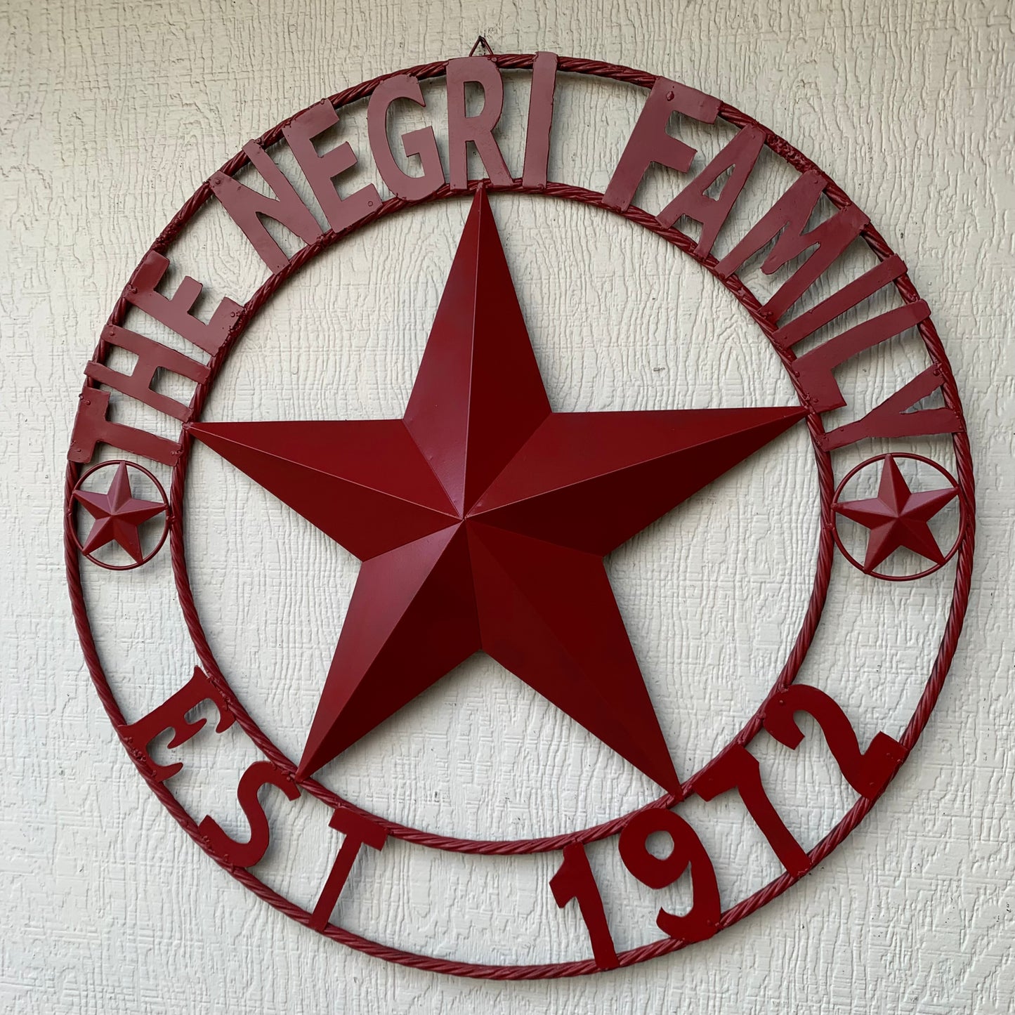 NEGRI FAMILY STYLE YOUR CUSTOM NAME STAR BARN STAR METAL LONE STAR WESTERN HOME DECOR RUSTIC BURGUNDY RED HANDMADE 24",32",36",50"