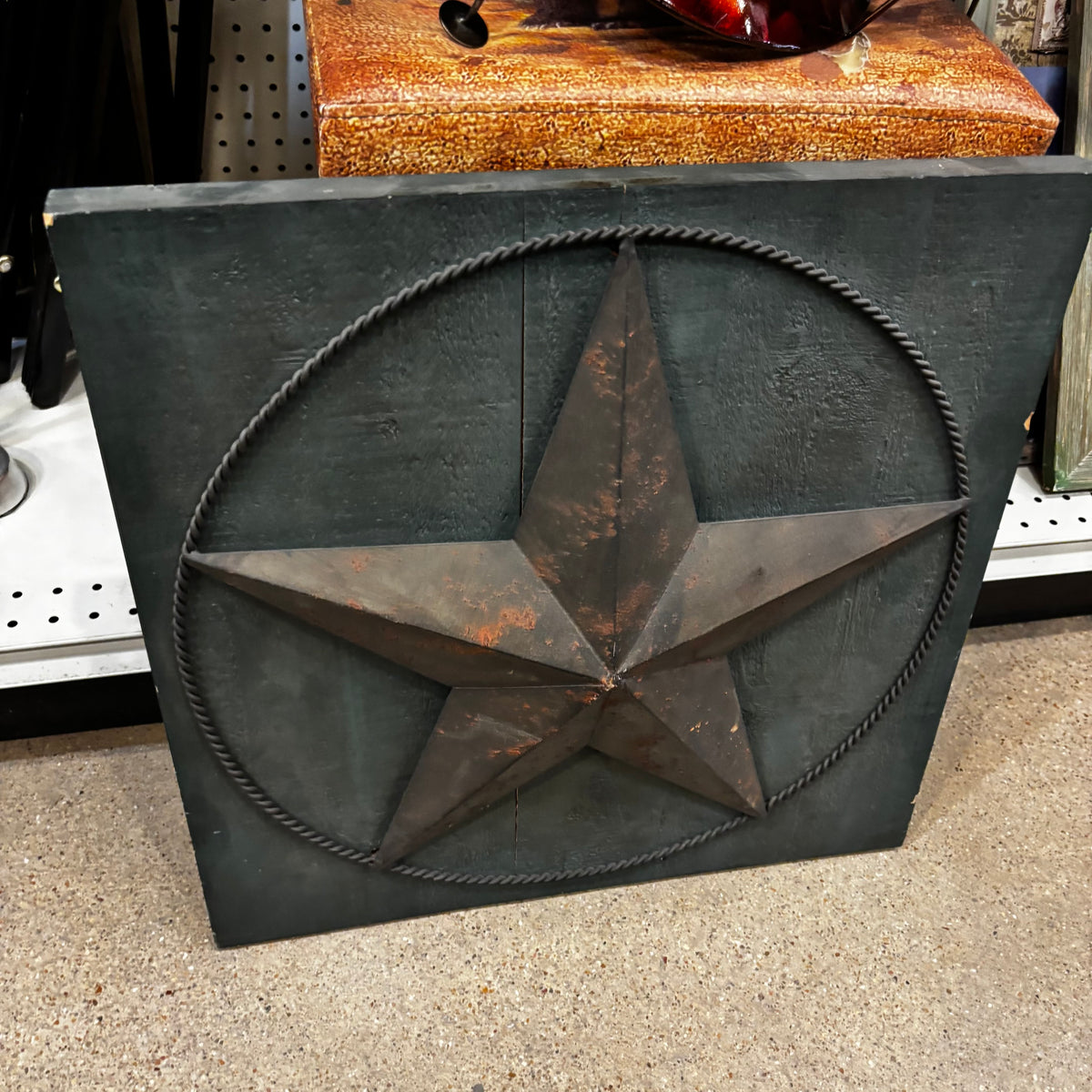 METAL STAR ON WOOD PANEL WESTERN HOME DECOR HANDMADE