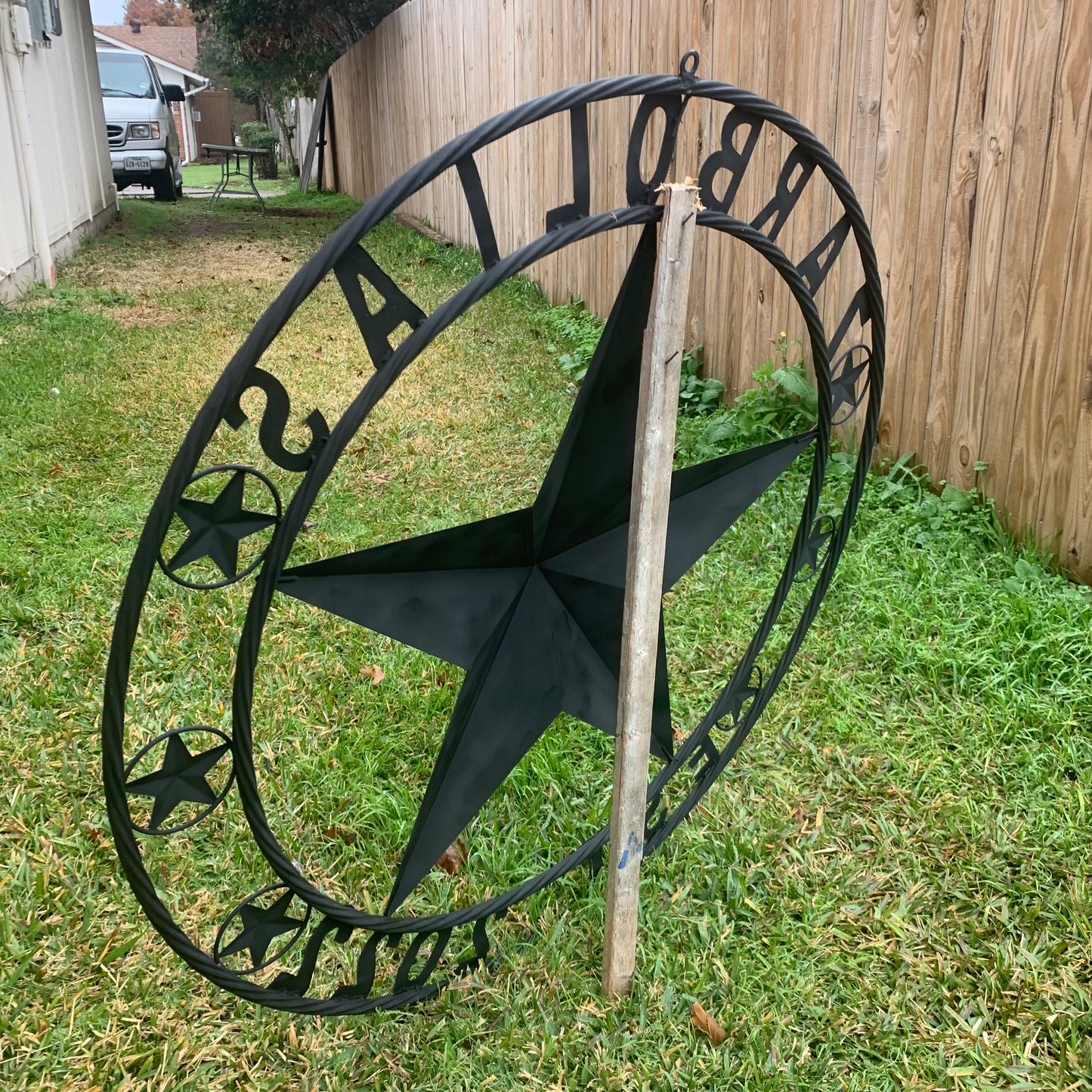 ZARBOLIAS STYLE CUSTOM NAME STAR BARN METAL STAR 3d TWISTED ROPE RING WESTERN HOME DECOR RUSTIC BLACK HANDMADE 24",32",36",50"